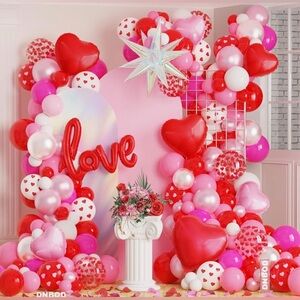 155Pcs Valentines Day Balloon Arch Kit, Red Pink White Balloon Garland
